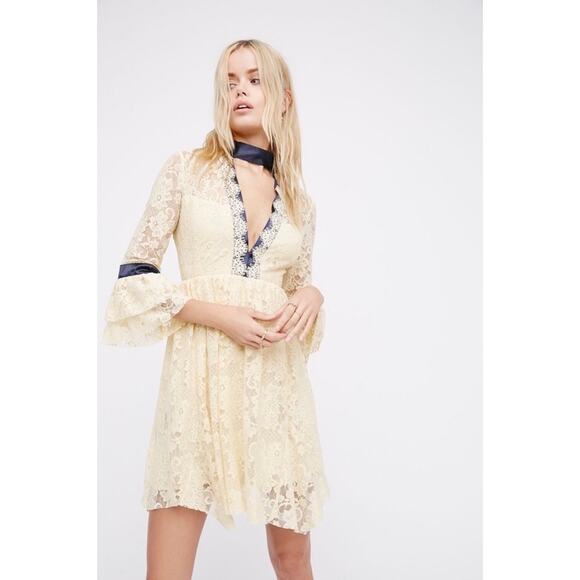 Free People Gilded Lace Fit and Flare Mini Dress NWOT Size XS - Picture 1 of 8